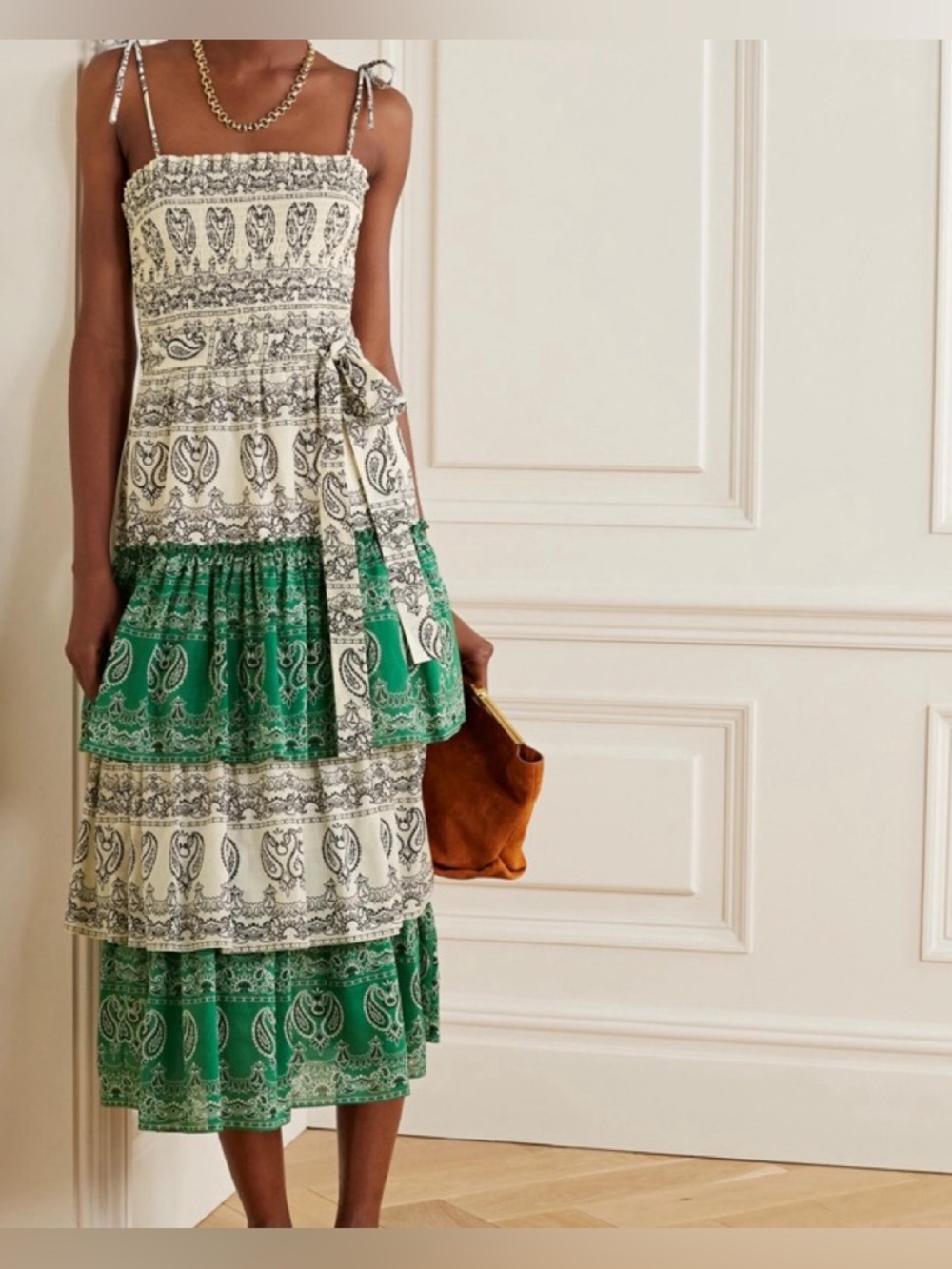 Tory Burch Paisley Cotton Poplin Midi Tiered Ruffle Dress Bandana Print